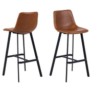 Oregon Brown Vintage Leather Bar Stools, Set Of 2 With Metal Base And Footrest